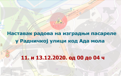 
                                                     Због радова на изградњи пасареле затворена за саобраћај Радничка улица код  "Ада мола"
                                                     